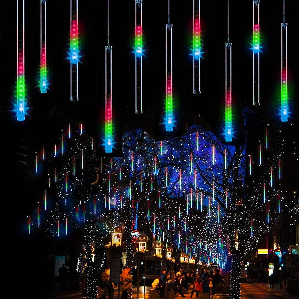 Christmas Lights, Meteor Shower Lights, 12 inch 10 Tubes 240 LED Rain Falling Icicle Cascading Lights, Christmas String Lights Outdoor, Outdoor Icicle Christmas Light for Xmas Tree Holiday Decor