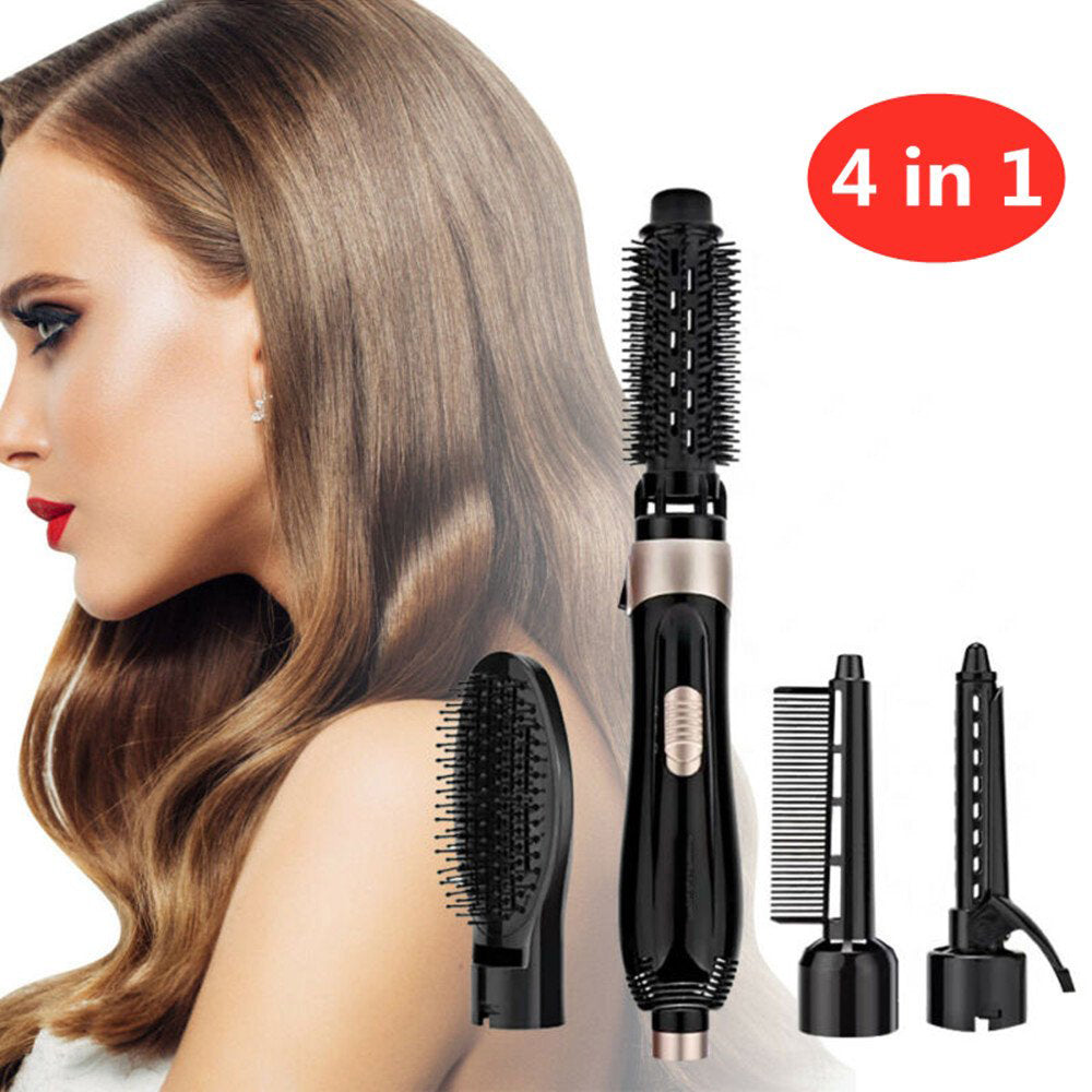 4-in-1 Negative Ion Blow Styler Hair Dryer Brush, & Volumizer in one, Curler Straightener Brush, Lightweight Hot Air for Fast Drying Salon Results