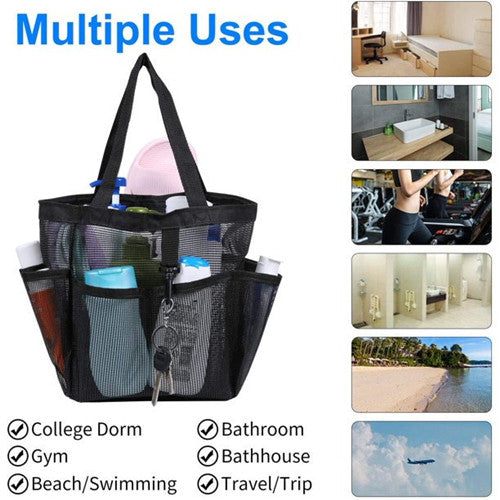 Mesh Shower Caddy with 8 Pockets, Quick Dry Shower Carry Tote, Bathroom Storage Bag, Pink