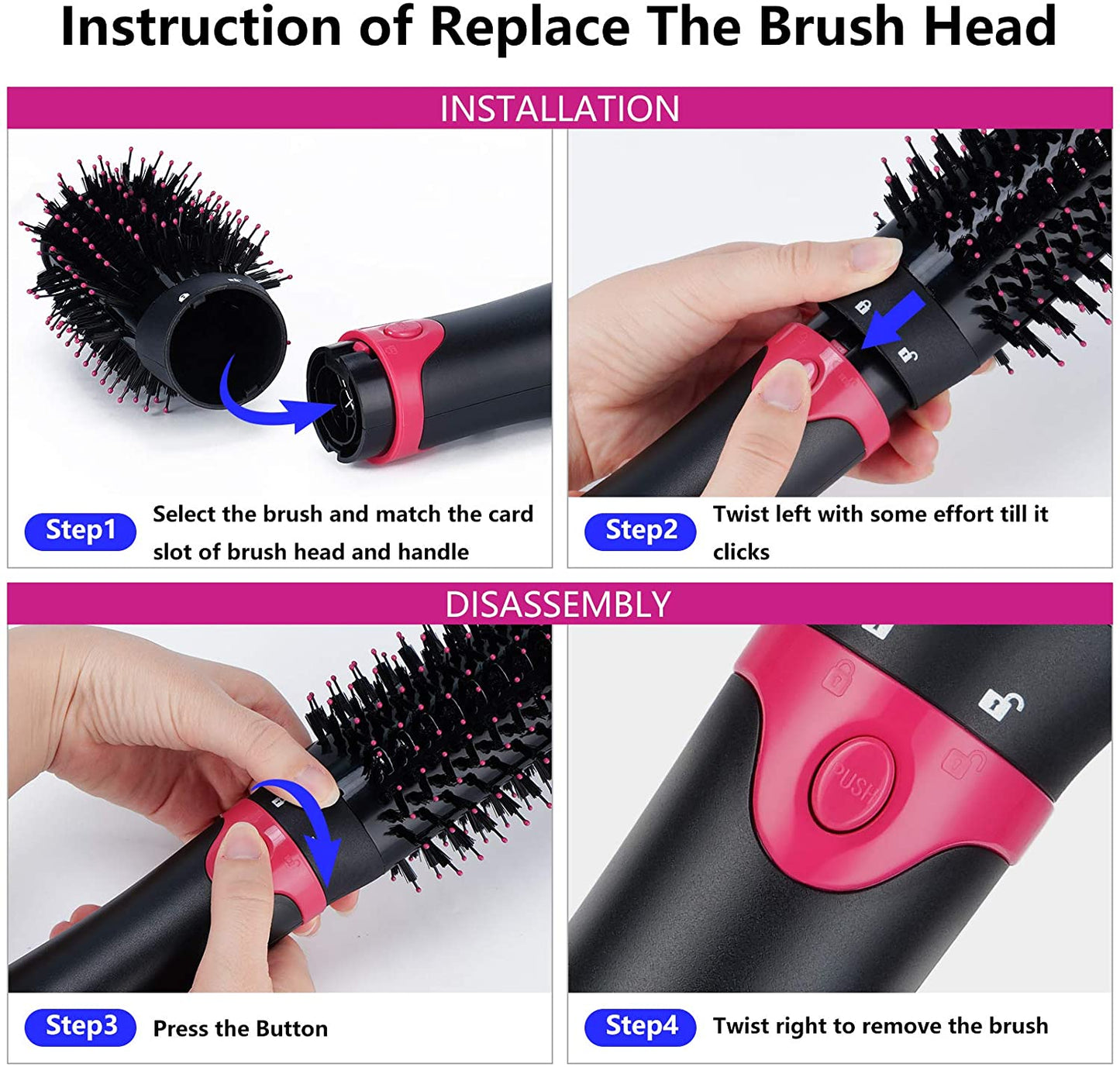 Hair Dryer Brush & Volumizer with Negative Ionic Technology, Detachable & Interchangeable Brush Head, Hot Air Brush for Curling, Straightening & Styling, Heat Protective Glove Included