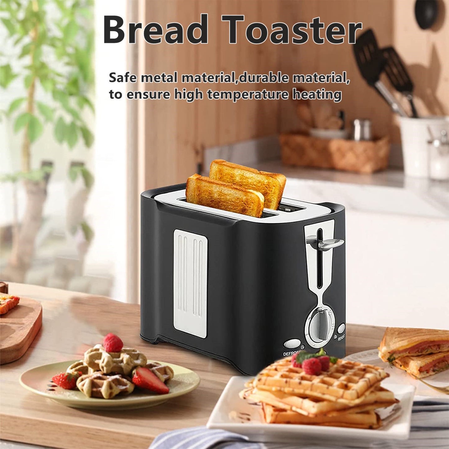 2 Slice Toaster, Stainless Steel Toaster 7 Bread Shade Settings, Warming Rack Defrost/Reheat/Cancel, Extra Wide Slots, Removable Crumb Tray 800 W
