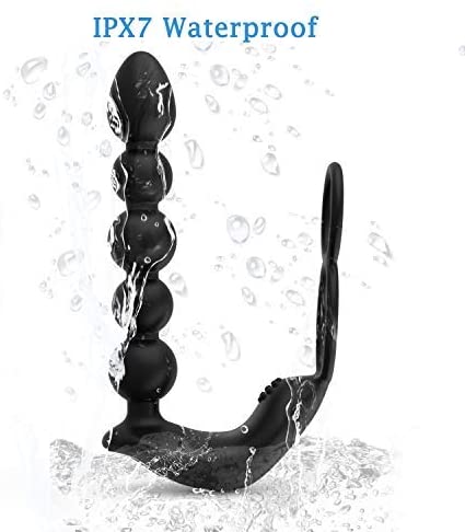 Butt Plug Anal Sex Toys with Penis Ring & Anal Bead Rechargeable Vibrator Waterproof Prostate Massager, Ejaculation Enhancement Erection Prolonger, 3 Powerful Motors Built-in