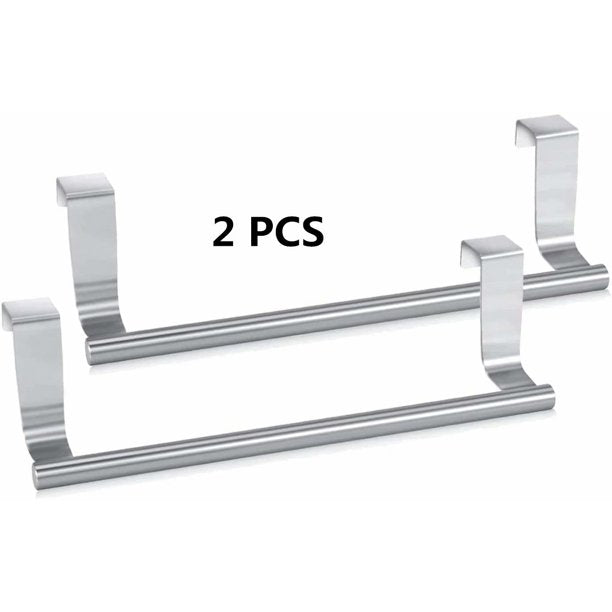 2 Pack Stainless Steel Over Door Towel Rack Bar Holders for Universal Fit on Over Cabinet Cupboard Doors