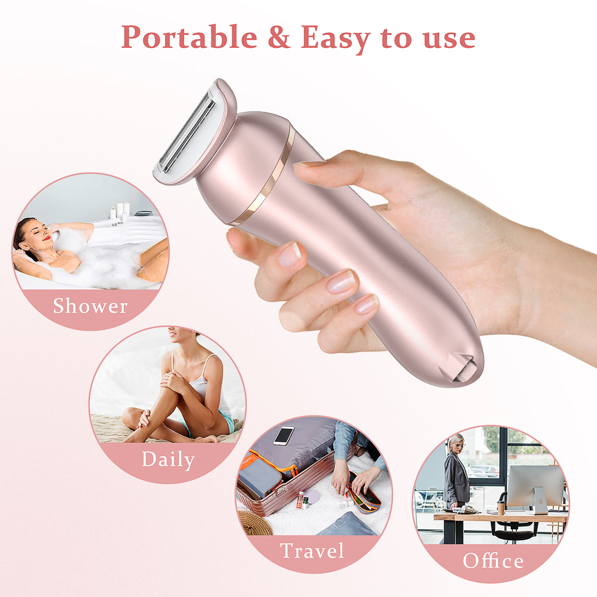 Cshid Epilator for Women, 2 in 1 Womens Electric Shaver IPX6 Waterproof Wet & Dry Lady Electric Razor, Female Painless Cordless Hair Removal USB Recharge for Legs Underarms Face Armpit Bikini Trimmer