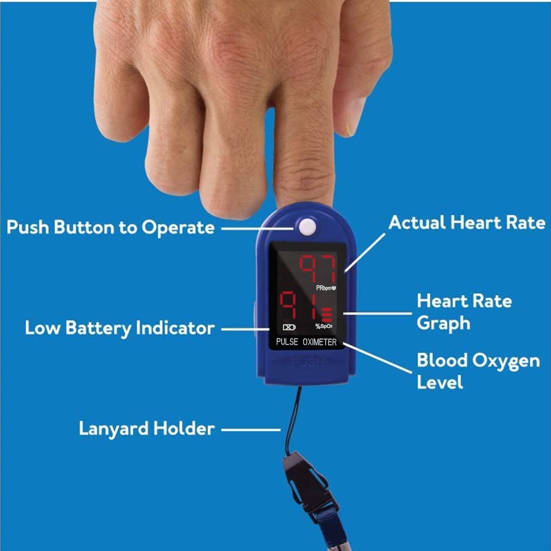 BDUN Pulse Oximeter Blood Oxygen SpO2 Sports Monitor with Lanyard