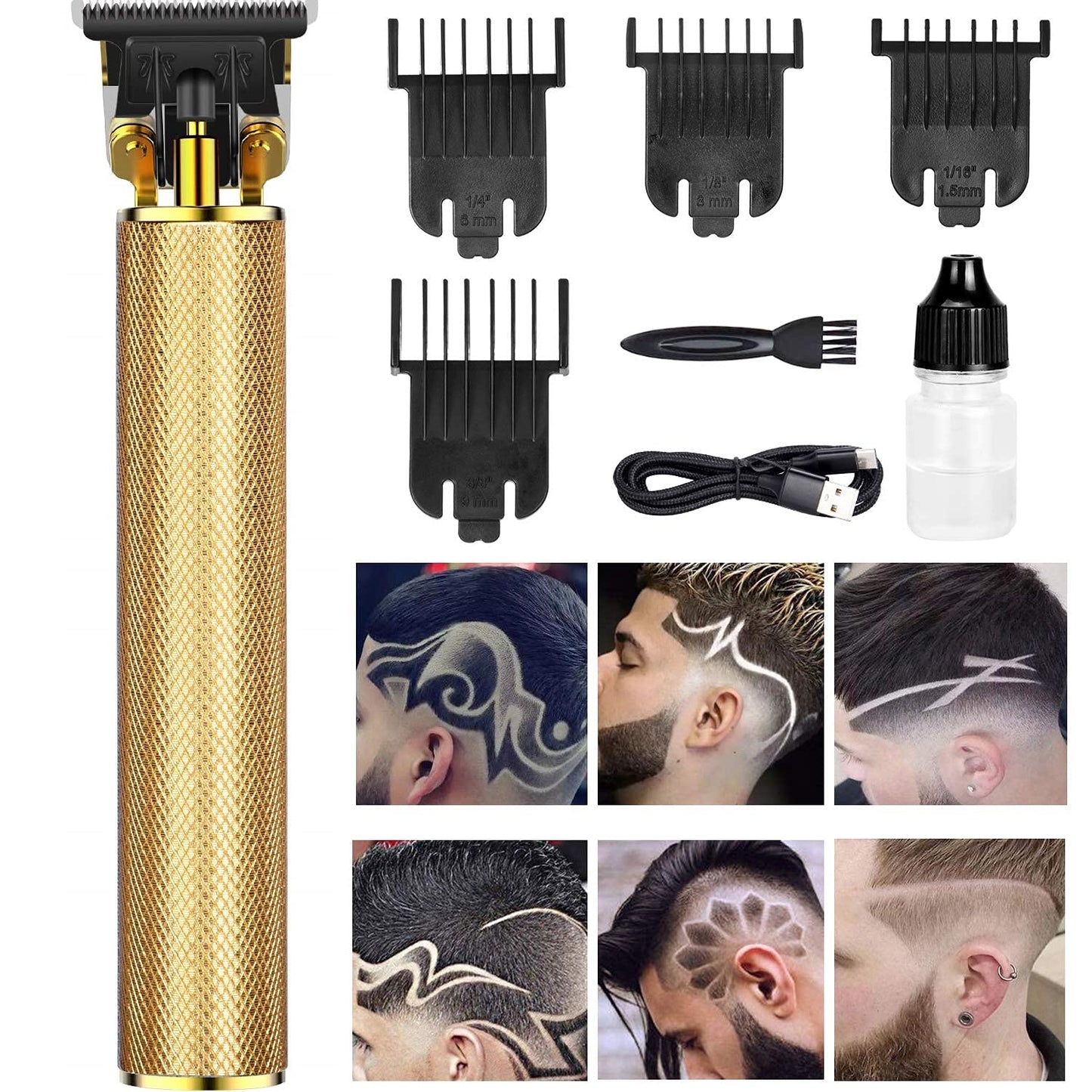 Hair Clippers for Men,Cordless Rechargeable Hair Trimmer Metal Body Cutting Grooming Kit Beard Shaver Barbershop Professional (Gold)