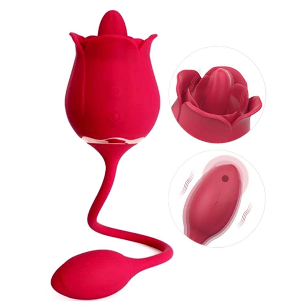 Rose Vibrator Tongue Licking with Vibrating Egg, 2 in 1 G Spot Clitoral Stimulation with 9 Licking and 9 Vibrating Modes, Adult Sex Toys for Women-Red