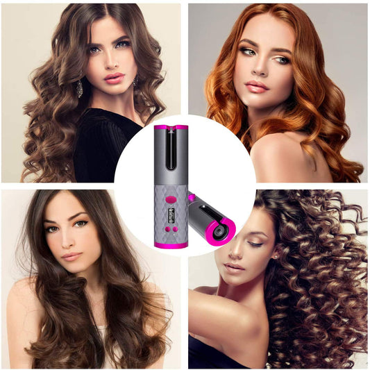 ELECSOP Cordless Hair Curling Iron - Portability Automatic Rotating Hair Curler with 6 Temperatures and Timer Settings, Auto Shut-Off Hair Curling Iron Wand