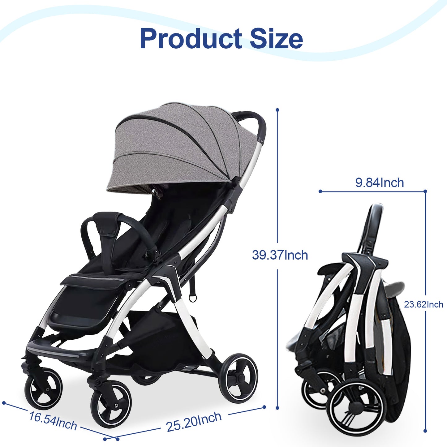 Lightweight Stroller for Toddlers, 2-in-1 Reversible and Reclinable Seat Compact Travel Stroller with Sun Canopy, Easy Carry Stroller with Adjustable Handles & Backrest