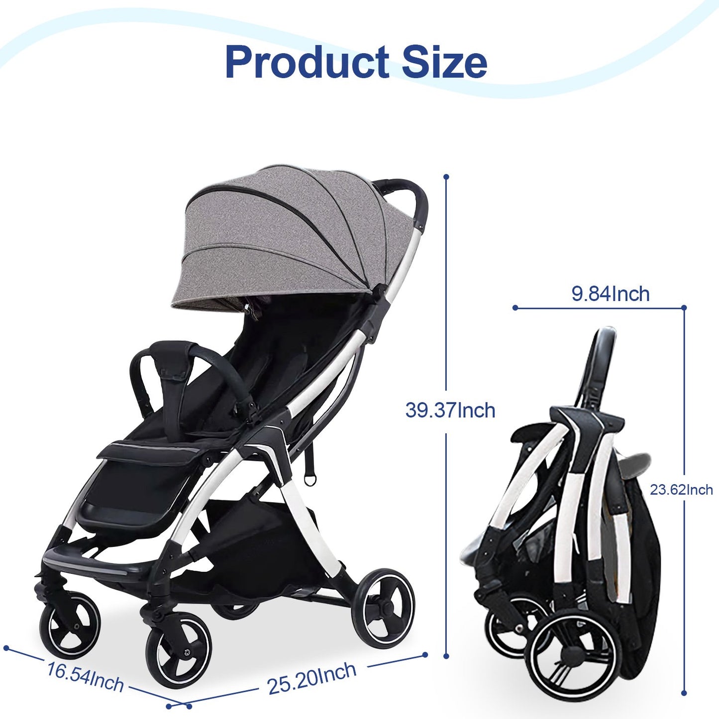 Baby Stroller, Travel Stroller, Easy Carry Stroller Lightweight Pushchair with Adjustable Canopy, Reclining Seat, Toddler