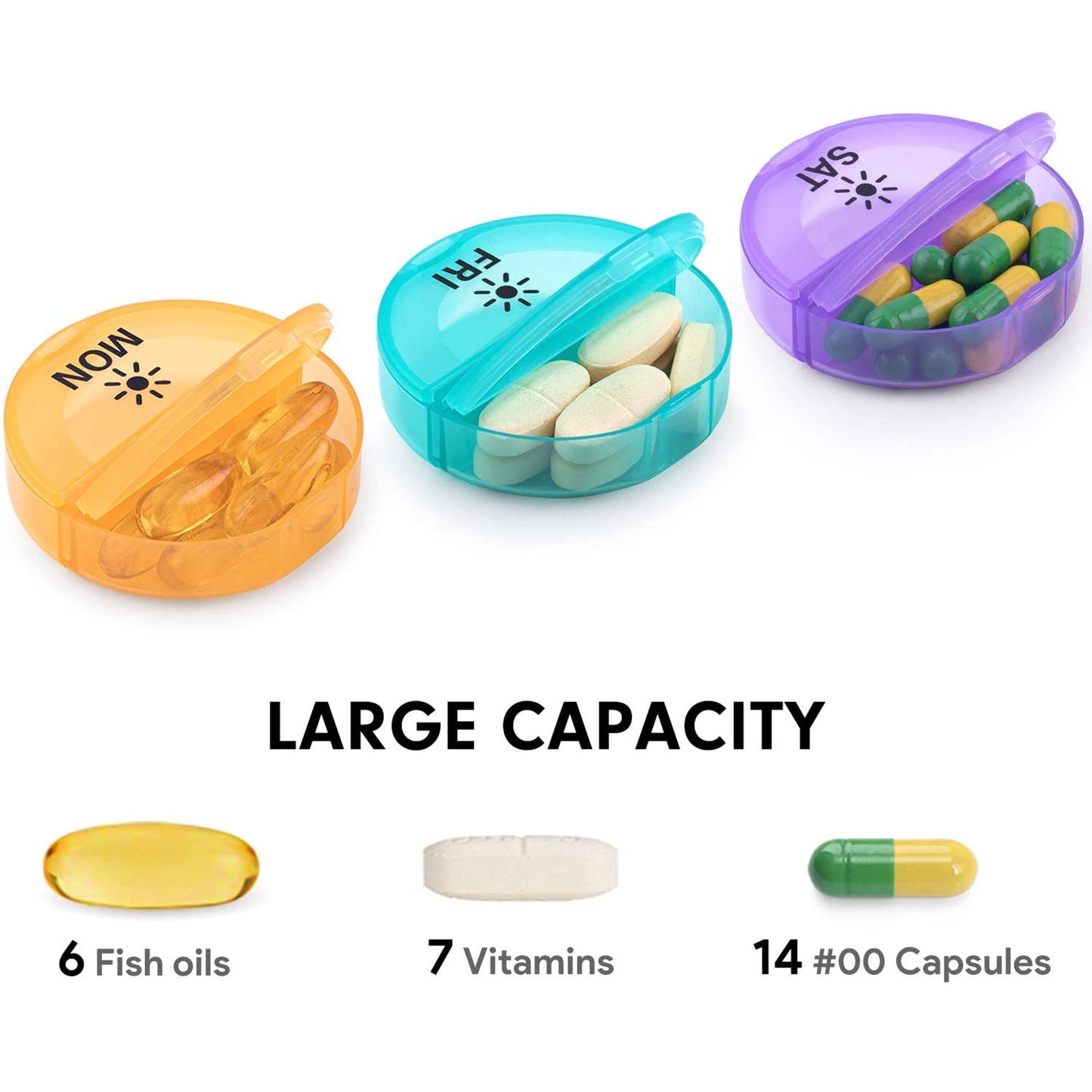 Daily Pill Organizer, Weekly AM/PM Pill Box, Pill Case Medicine Organizer, 7 Day Pill Container, Vitamin Organizer