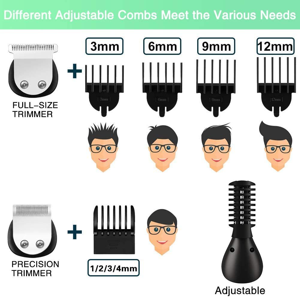 16 in 1 Hair Clipper for Men, IPX7 Waterproof Nose Beard Hair Trimmer Cordless Men's Grooming Kit USB Rechargeable Haircut W/2-Speed Adjustable, Storage Stand, Barber Cape for Men's Women Children