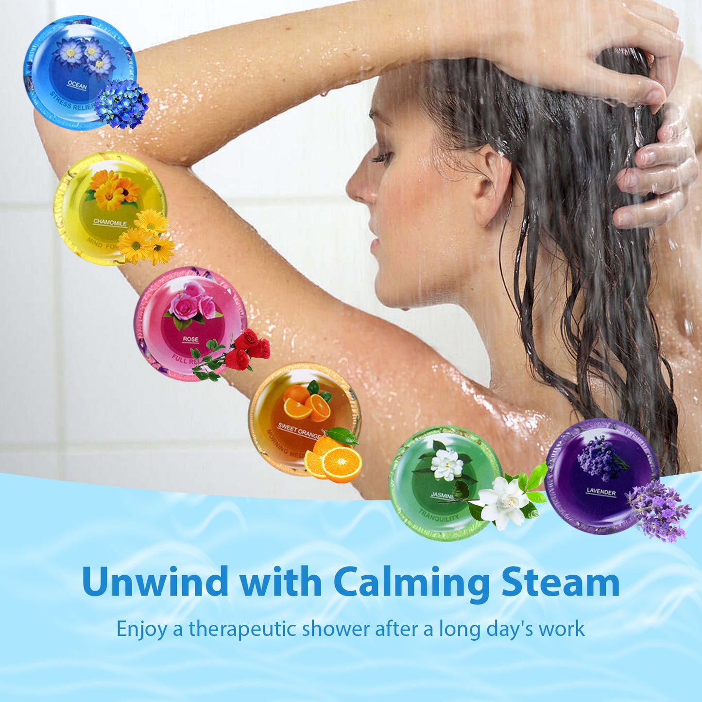 Elecsop Shower Steamers - Set of 6 Natural Organic Bath Bombs for Relaxation and Stress Relief