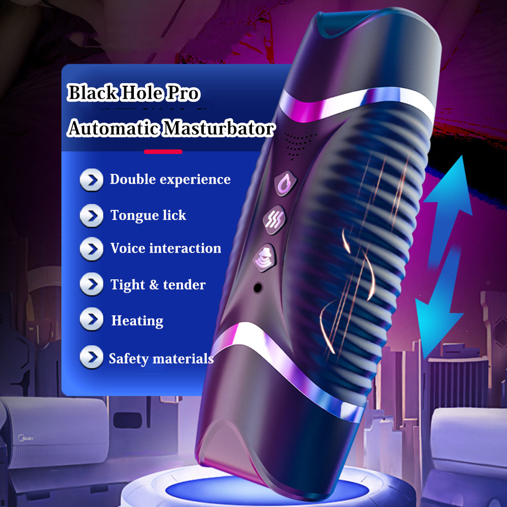 Automatic Male Masturbator Black Hole PRO Dual Channel Heated Male Masturbation Cup with 10 Vibration Modes Sex Toys for Men