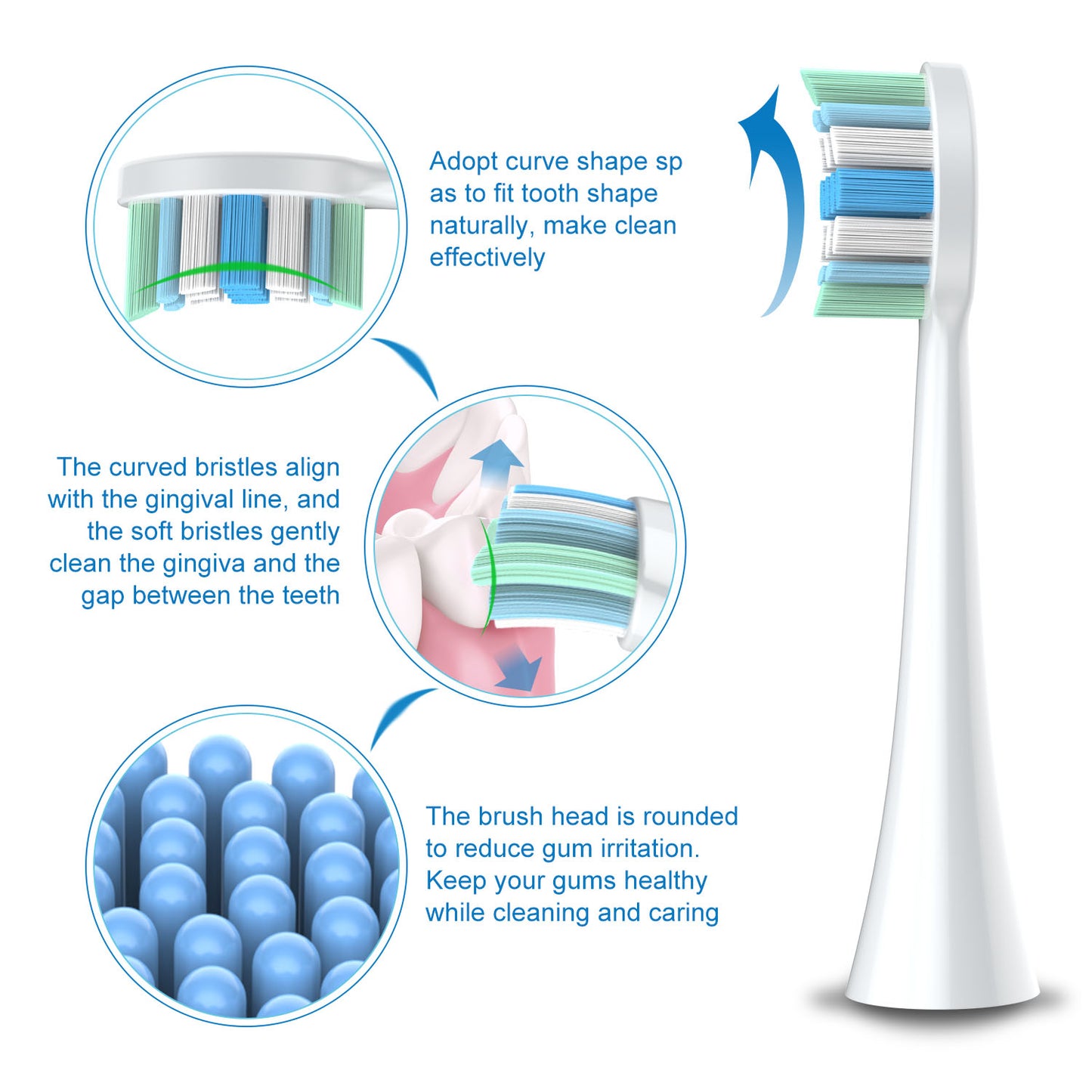 Replacement Toothbrush Heads, 8 Pack Generic Replacement Toothbrush Heads Compatible with All Philips Sonicare Click-on Rechargeable Toothbrush Handles