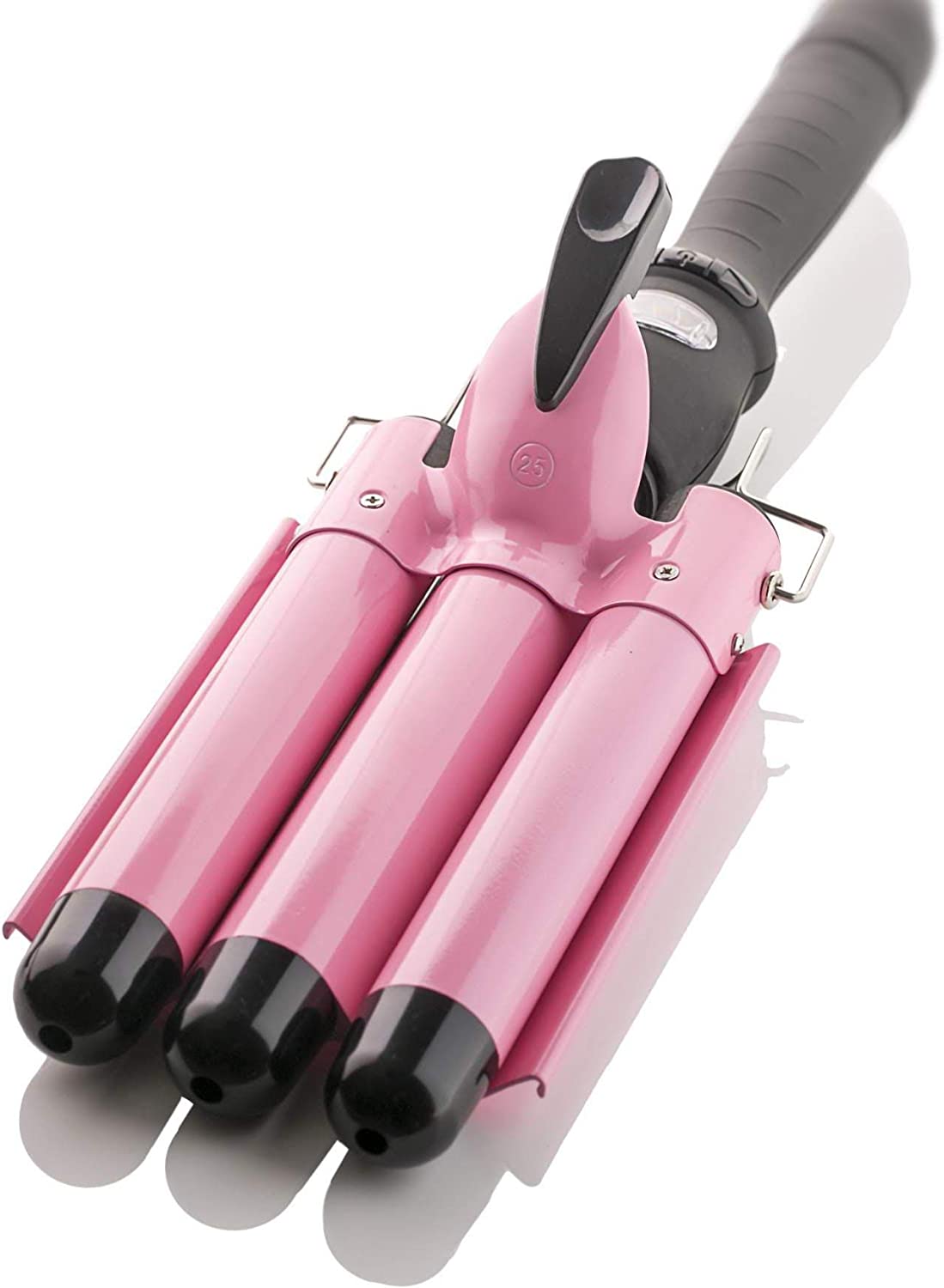 3 Barrel Curling Iron Wand with LCD Temperature Display - Hosey 1 Inch Ceramic Tourmaline Triple Barrels Hair Waver, Dual Voltage Hair Crimper (Pink)