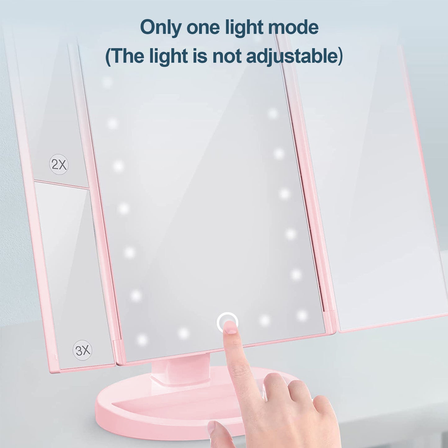 Elecsop Makeup Mirror with 22 LED Lights, Trifold Vanity Mirror with 3X/2X/1X Magnification, 180° Rotation Portable Mirrors for Travel(Pink)