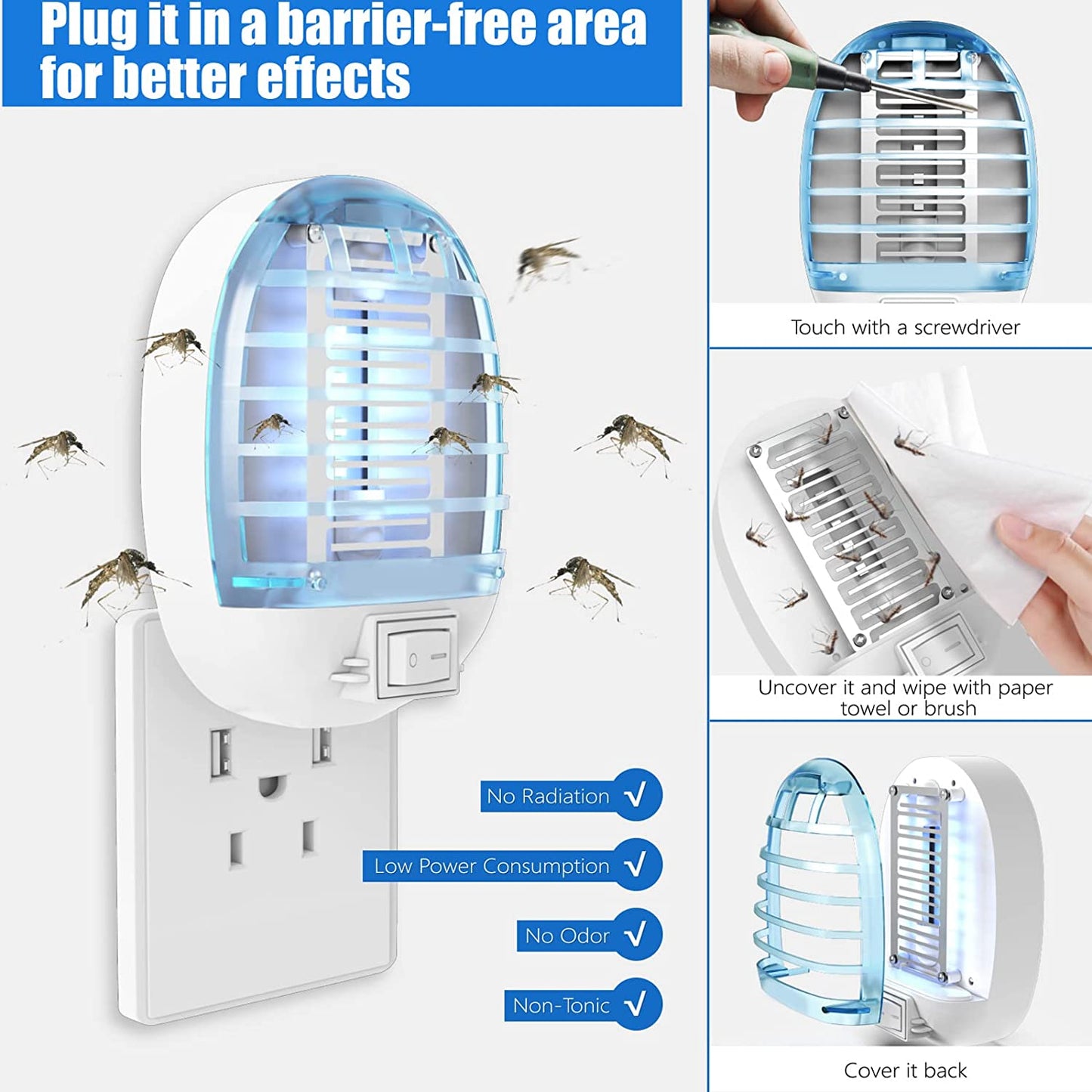 Bug Zappers, Insect Traps for Indoors Mosquito Killer for Kids & Pets, Home, Kitchen, Bedroom, Baby Room, Office (2, Bule)