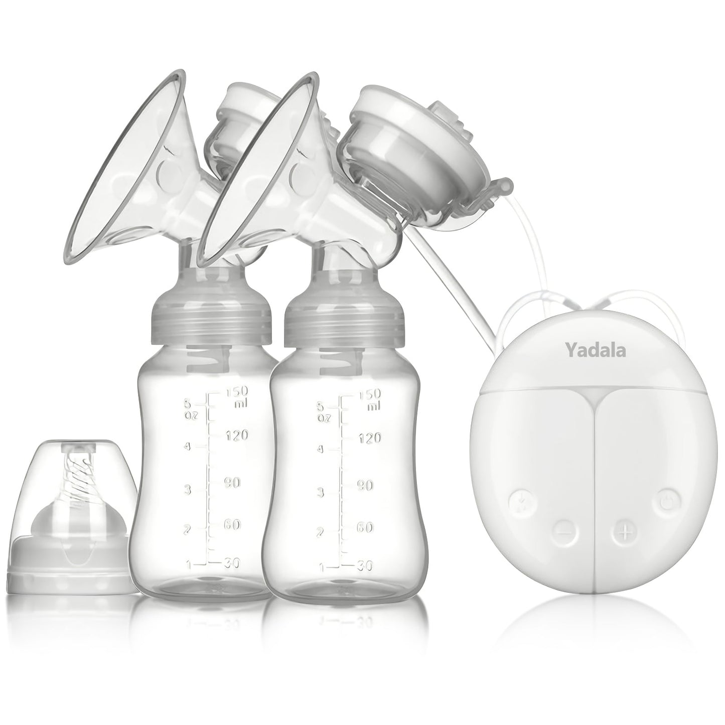 Double Breast Pump Silent Electric Portable Yadala Breast Pump with 2 Modes 4 Adjustments 150ml Milk Storage Bottle with Lid and Nipple