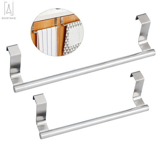 Towel Rack, Over Door Stainless Steel Towel Bar Hanging Holder Bathroom Toilet Pantry Kitchen Cabinet Shelf Hanger -9*3.2 inch