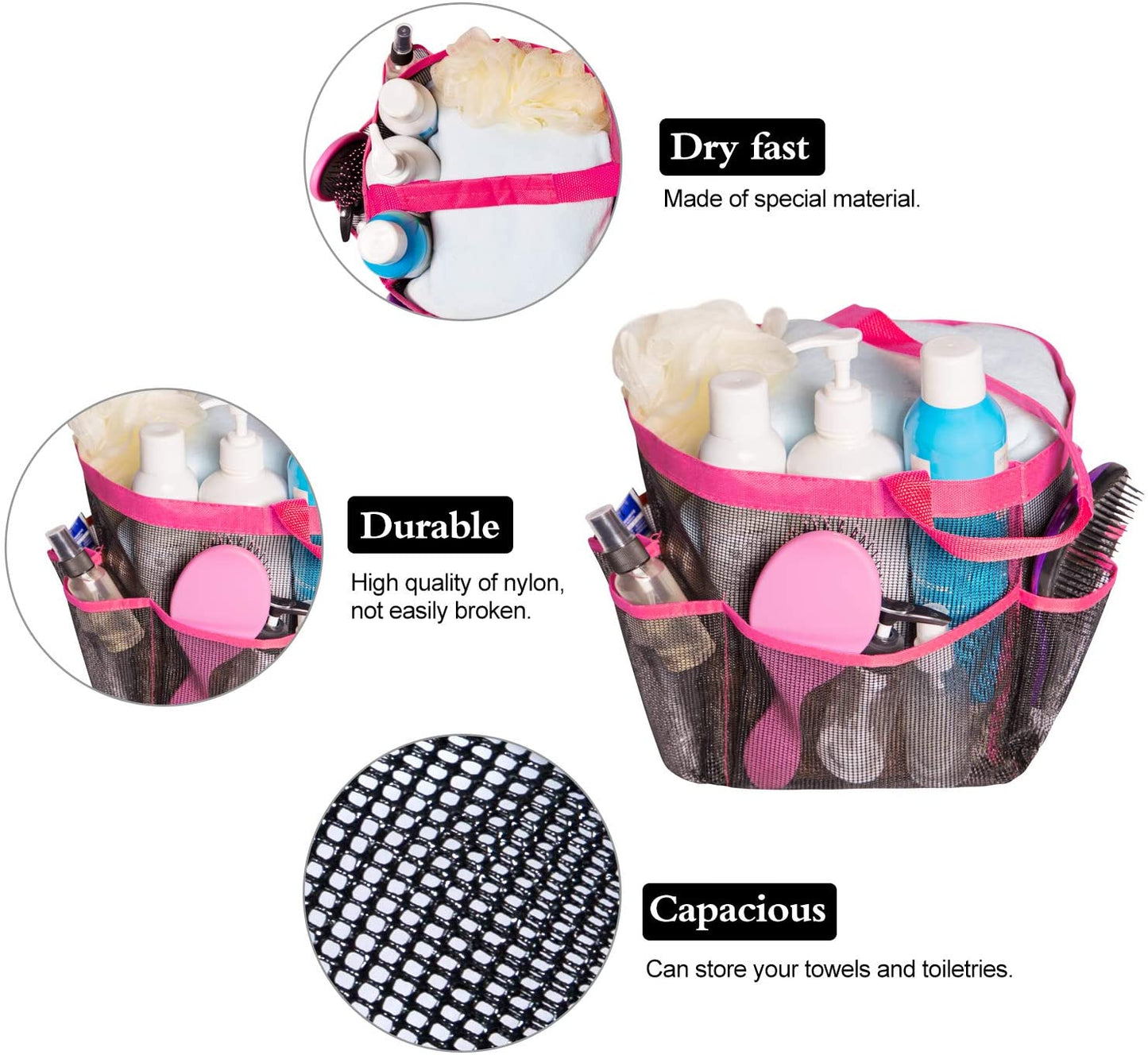 Packable Mesh Shower Bag Caddy [Quick Dry] Bathroom Carry Tote Toiletry and Bath Organizer for College Dorms, Gym, Camping, and Travel(Pink), Single Handle