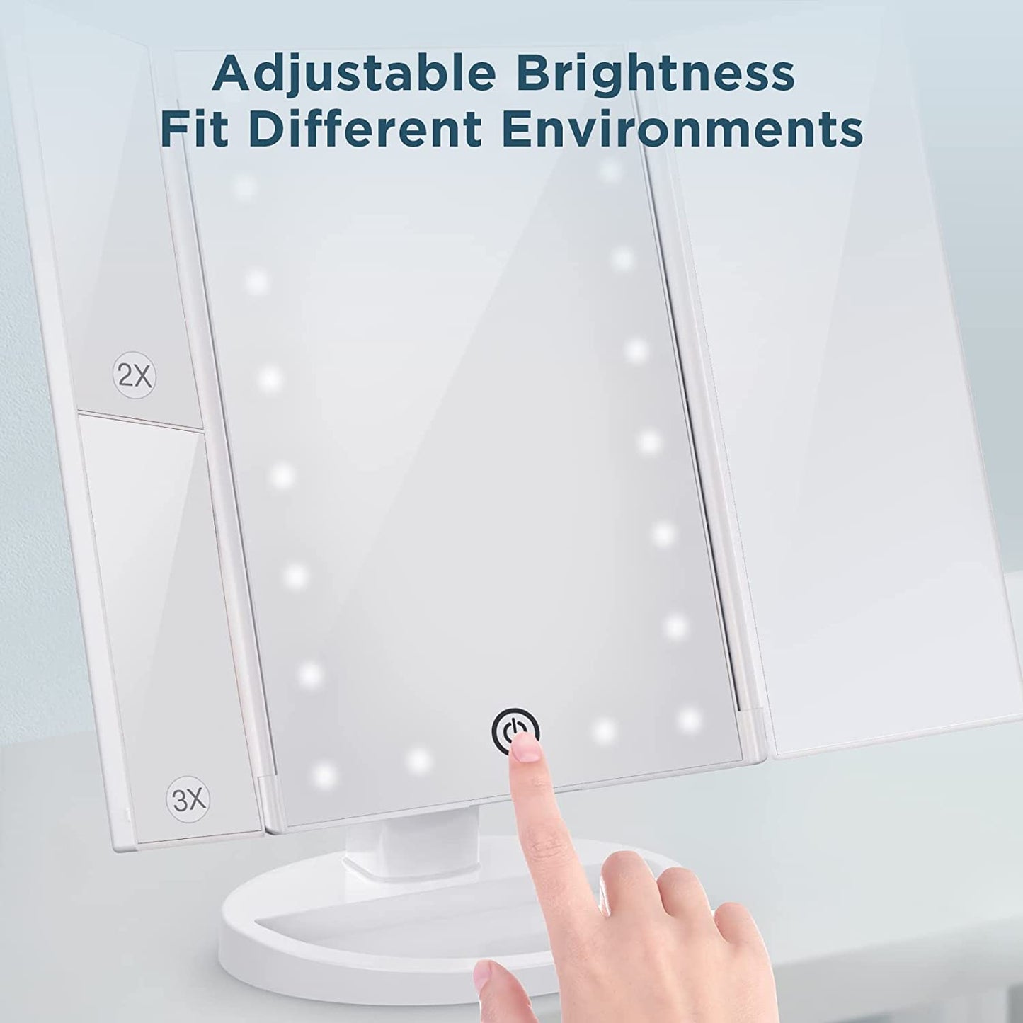 Elecsop Makeup Mirror Vanity Mirror with 22 LED Lights, Touch Screen 3X/2X/1X Magnification, Lighted Makeup Mirror, Trifold Makeup Mirror(White)