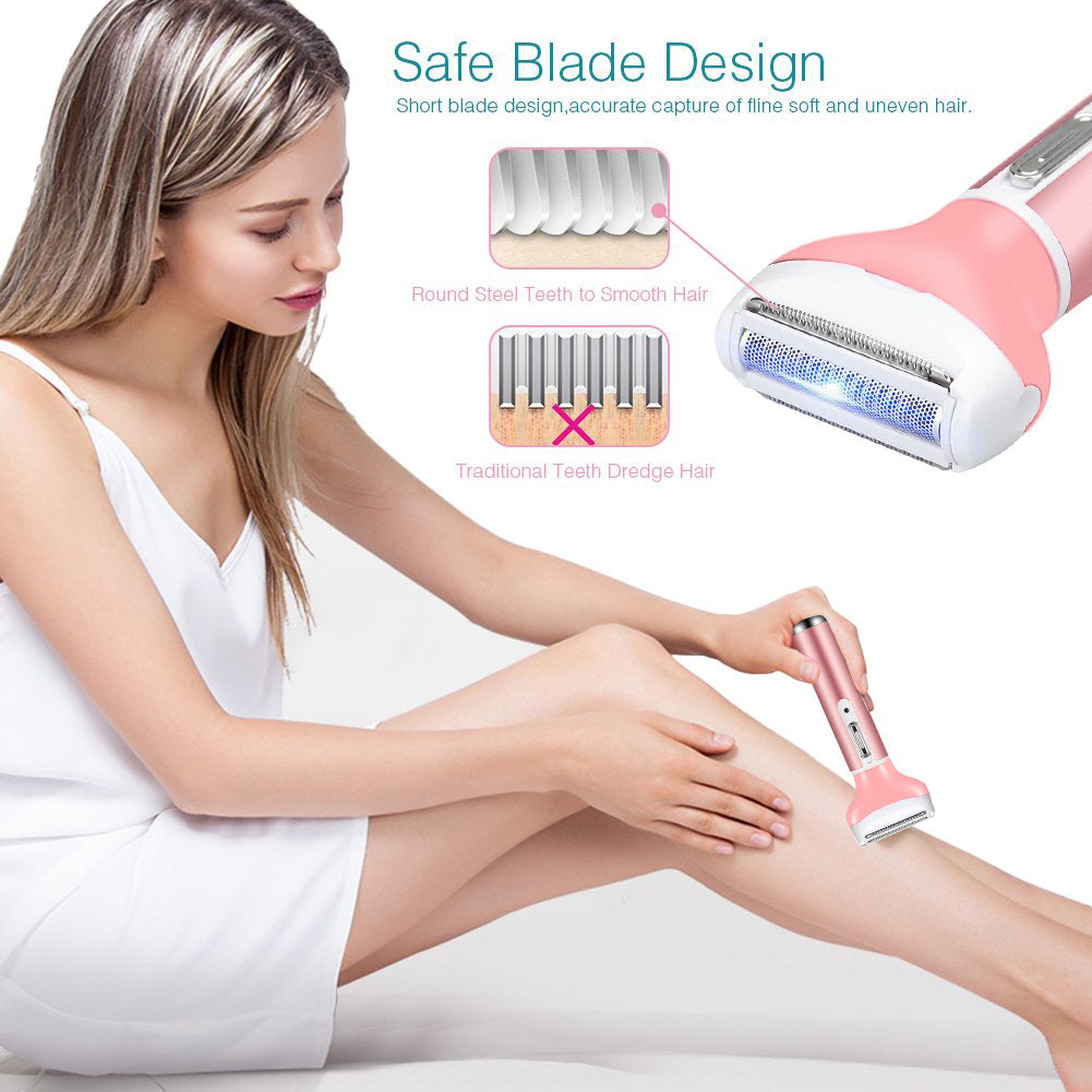 Electric Razor for Women Bikini Trimmer, Centerel Women's Shaver Cordless 4 in 1 Wet and Dry, Shaver for face, Legs and underarms, Replaceable Trimmer Head
