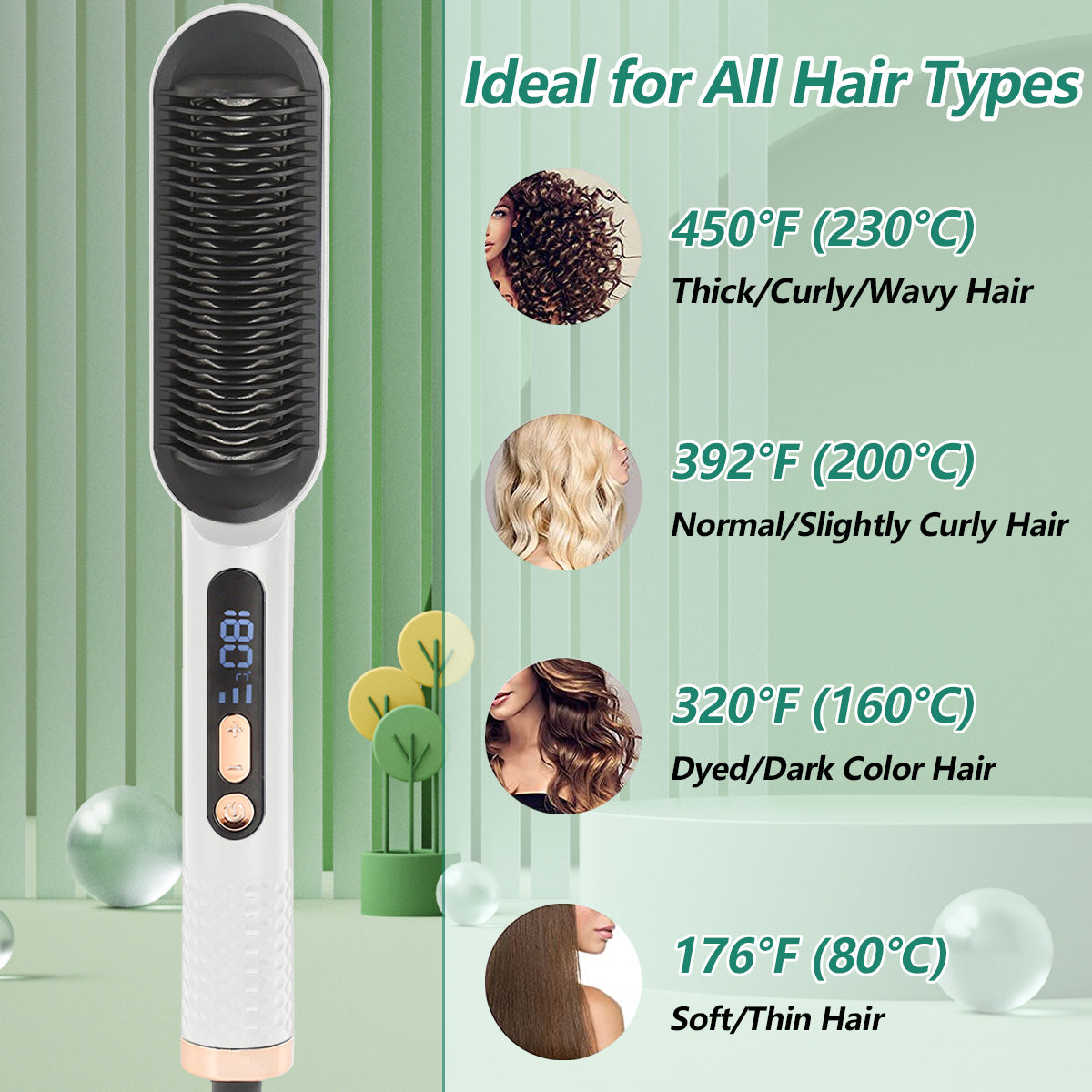 Hair Straightener Brush, Ionic Hair Straightener Comb with Fast Heating & Anti-Scald Perfect for Professional Salon at Home