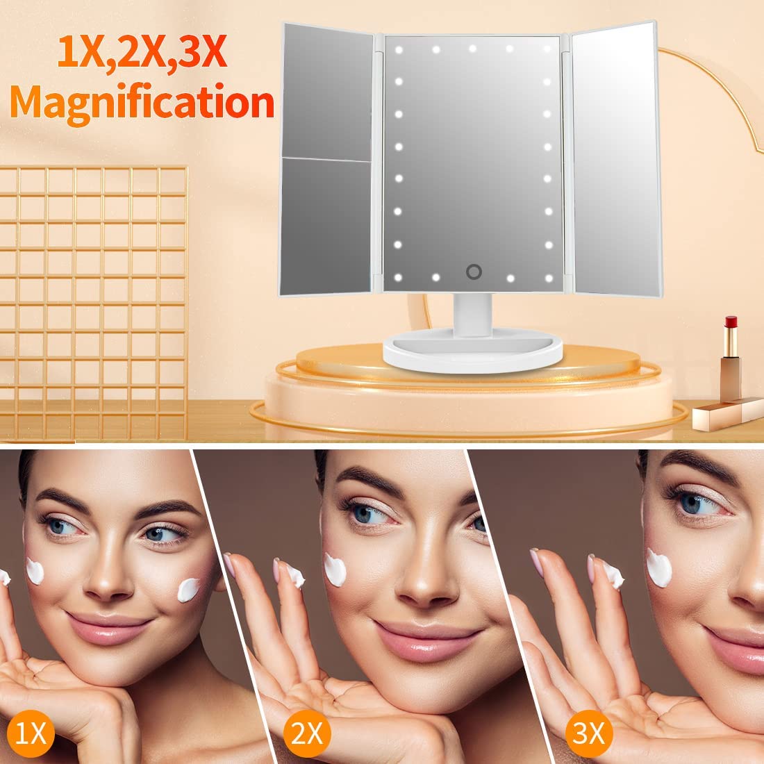 Elecsop Hollywood Mirror Makeup Mirror with Lights,Trifold Mirror Vanity with Lighted Mirror