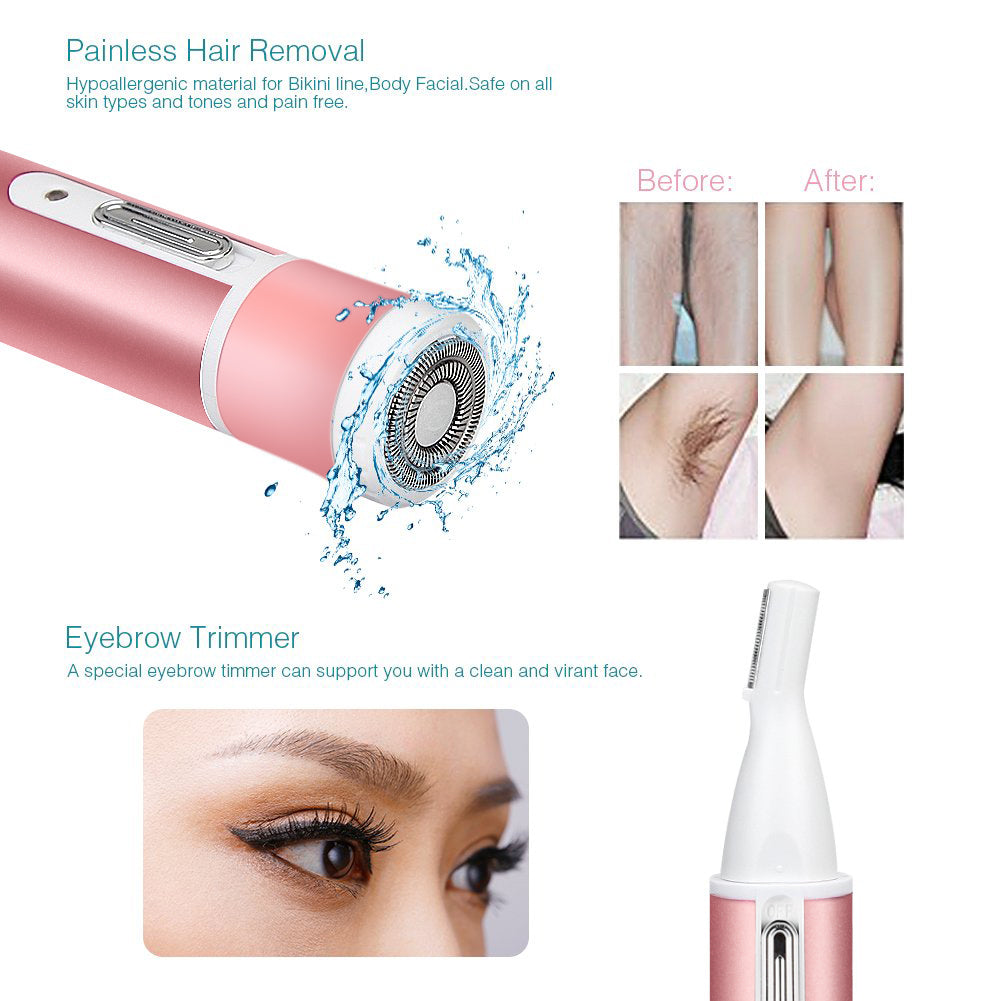 Electric Razor for Women Bikini Trimmer, Centerel Women's Shaver Cordless 4 in 1 Wet and Dry, Shaver for face, Legs and underarms, Replaceable Trimmer Head