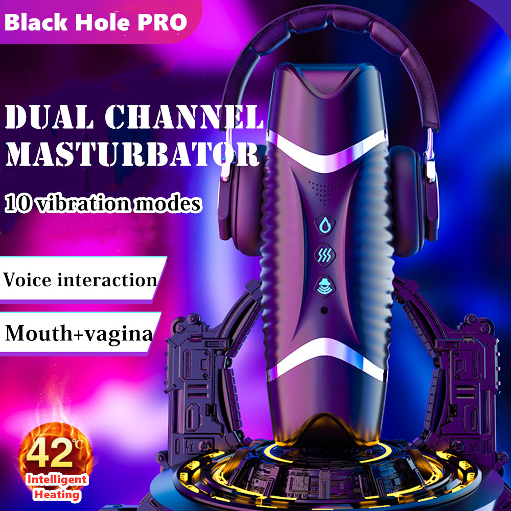 Automatic Male Masturbator Black Hole PRO Dual Channel Heated Male Masturbation Cup with 10 Vibration Modes Sex Toys for Men