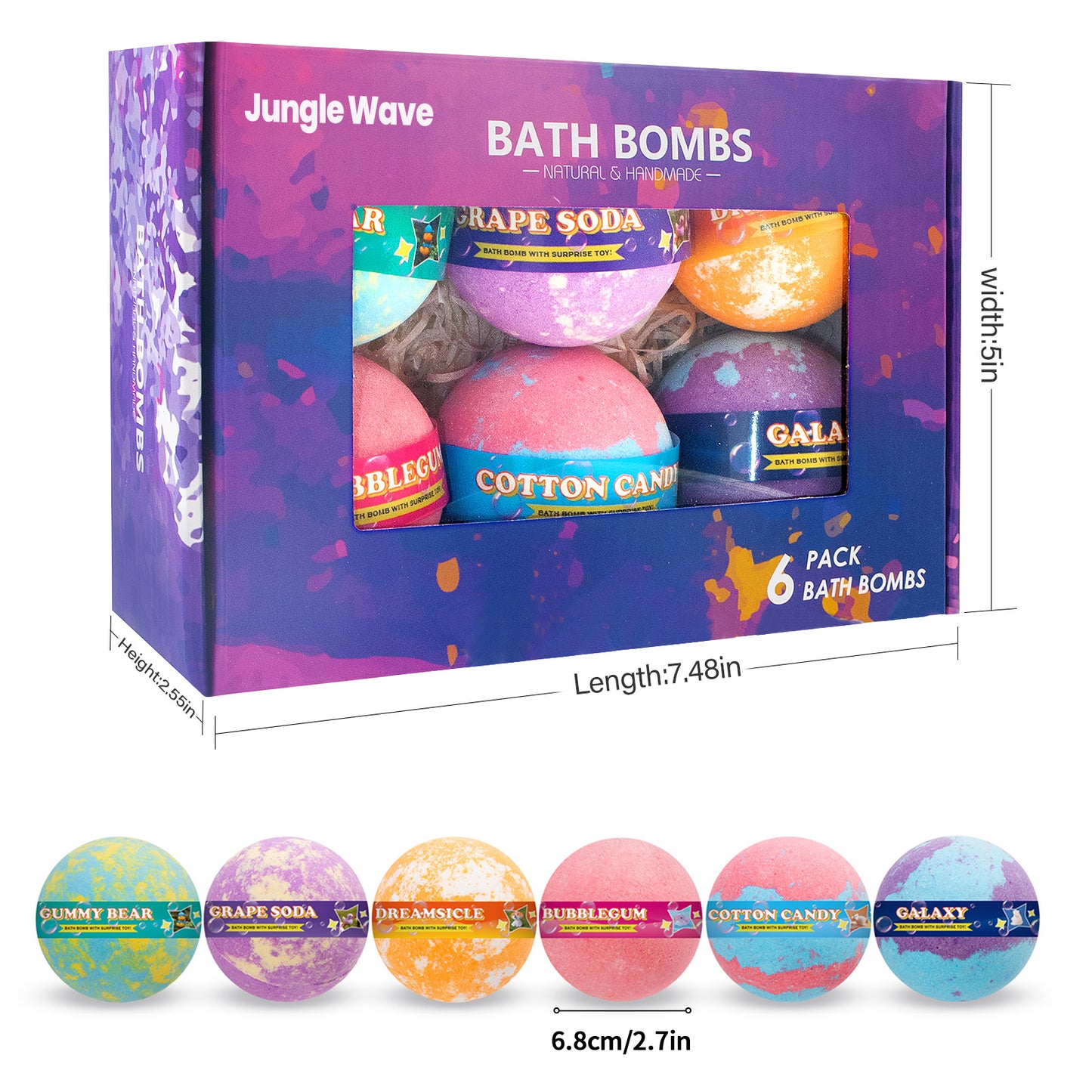 Kids Bath Bombs Gift Set, Handmade Natural Bath Bombs for Kids with Surprise Toys Inside for Boys and Girls