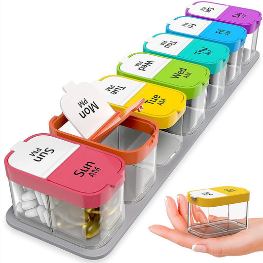 Large 7 Day Pill Organizer, 2 Times a Day Pill Box Case, XL Am Pm Pill Container Holder, Daily Medicine Organizer, Weekly Medication Vitamin Organizers