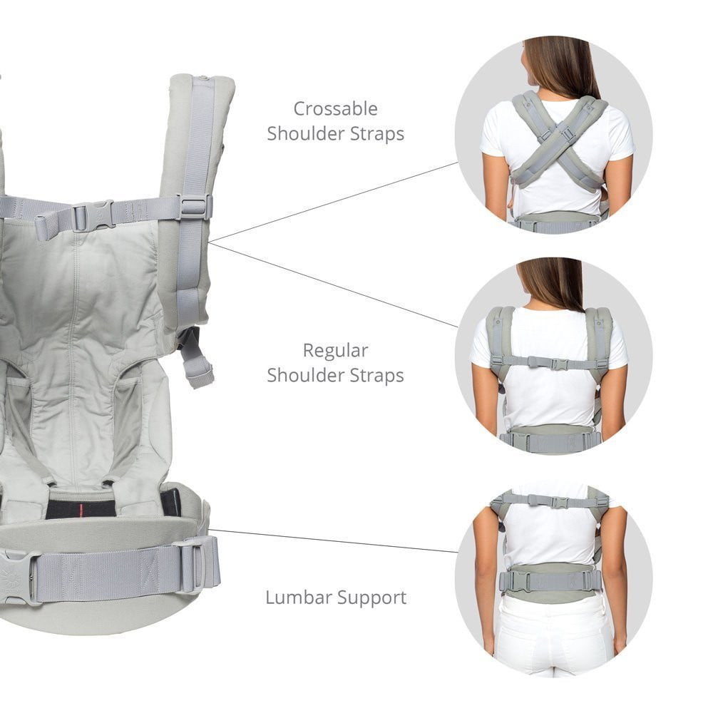 YADALA Omni 360 All-Position Baby Carrier for Newborn to Toddler with Lumbar Support (7-45 Pounds), Pearl Grey