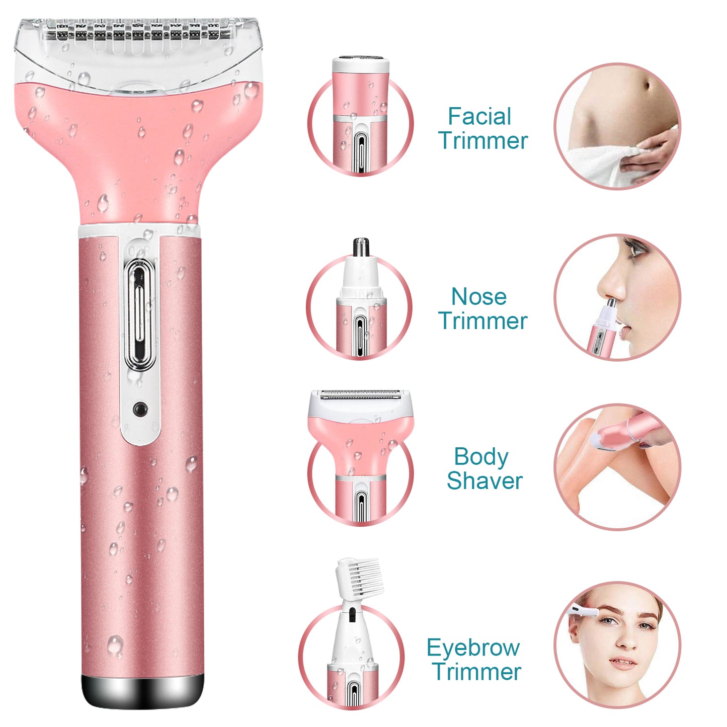 Electric Razor for Women Bikini Trimmer, Centerel Women's Shaver Cordless 4 in 1 Wet and Dry, Shaver for face, Legs and underarms, Replaceable Trimmer Head