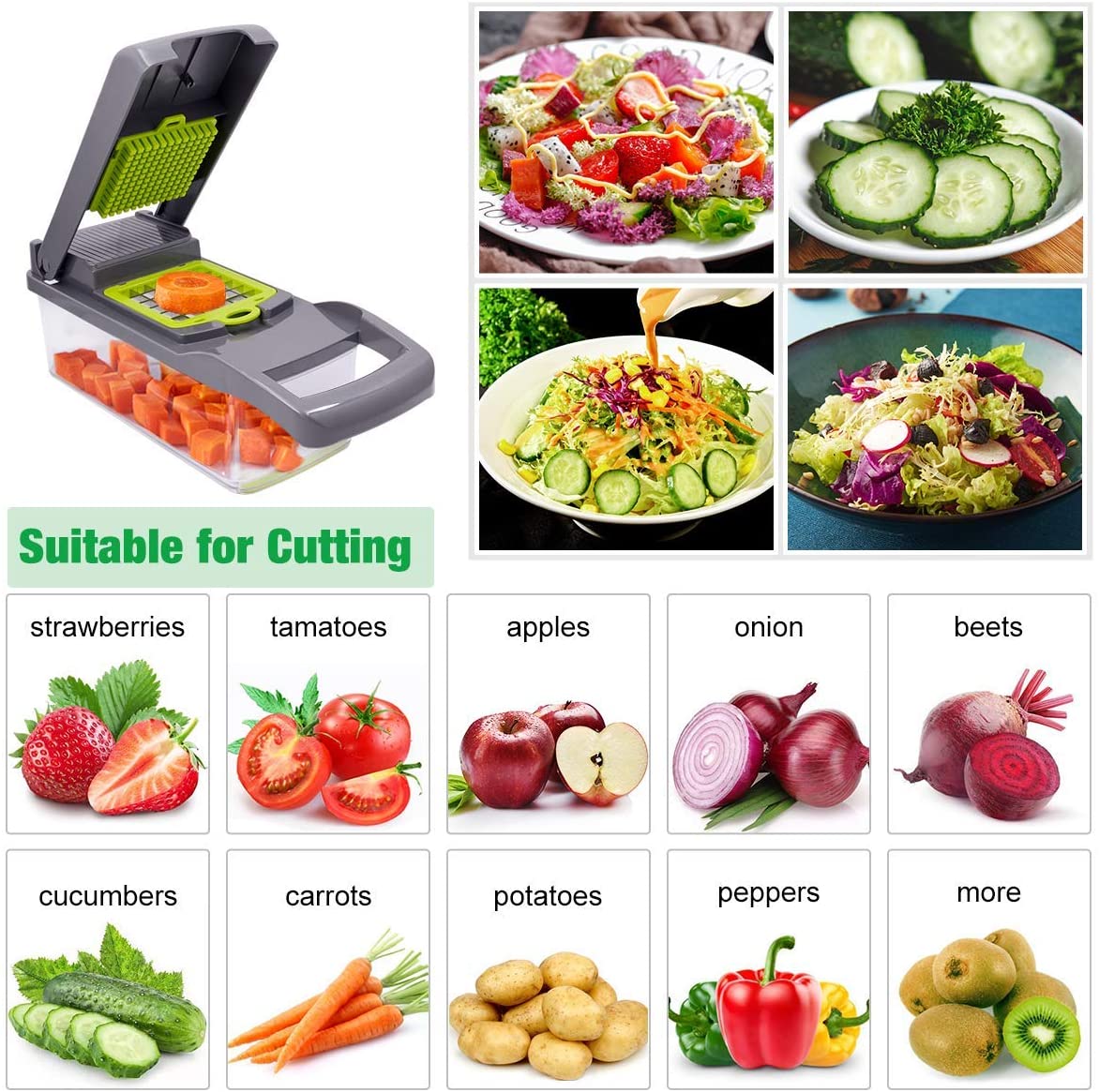 14-in-1 Vegetable Chopper Multi-functional Onion Chopper Cutter Stainless Steel Blades Vegetable Slicer Container Slicer Dicer Cutter Ideal for Fruits