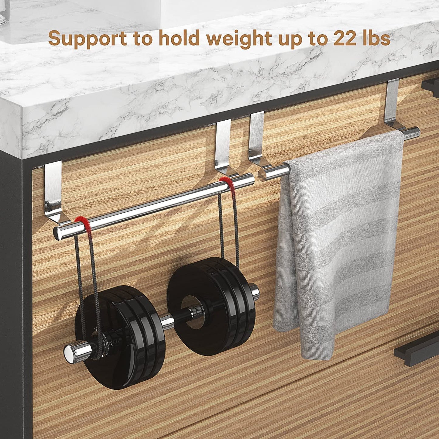 2 Pack Stainless Steel Over Door Towel Rack Bar Holders for Universal Fit on Over Cabinet Cupboard Doors