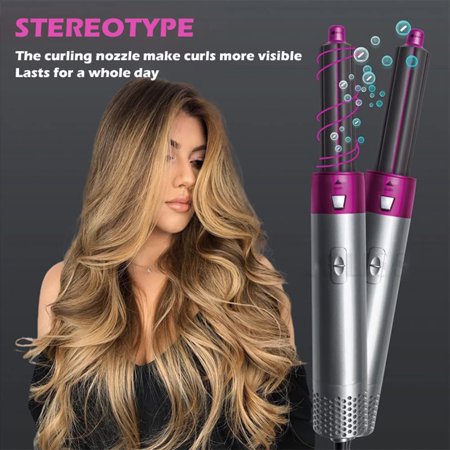 5 in 1 Hair Blower Hot Air Styler, Negative Ion Hair Straightener Volumizer Hair Curler Hot Air Wrap Comb Brush, Pink