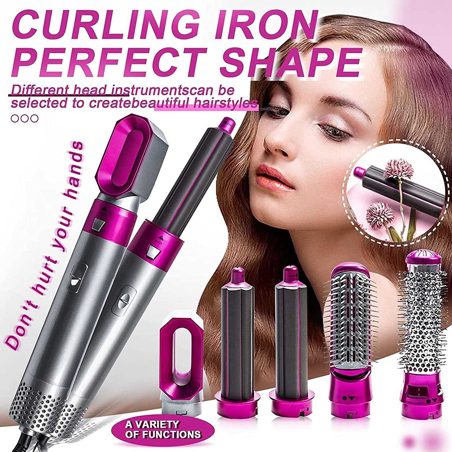 5 in 1 Hot Air Comb, Adjustable Heat Hair Dryer, Hot Air Brush Styler And Volumizer, Hair Straightener Curler Comb, Negative Ion One Step Hair Dryer Brush