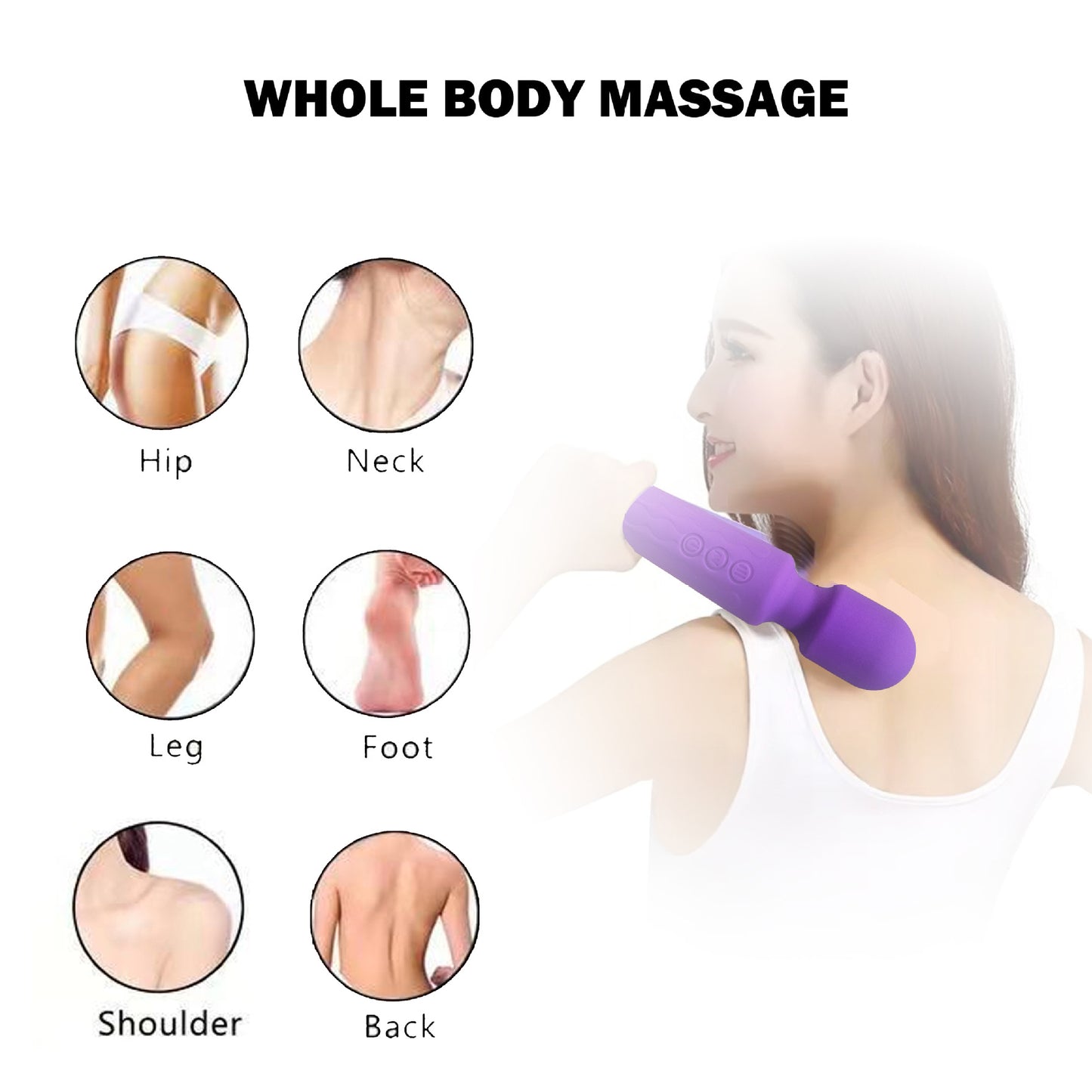 Wand Massager Vibrator G Spot Vibrator Wand with 8 Speeds 20 Vibration Modes, Quiet Cordless Personal Massager Sex Toys for Women-Purple