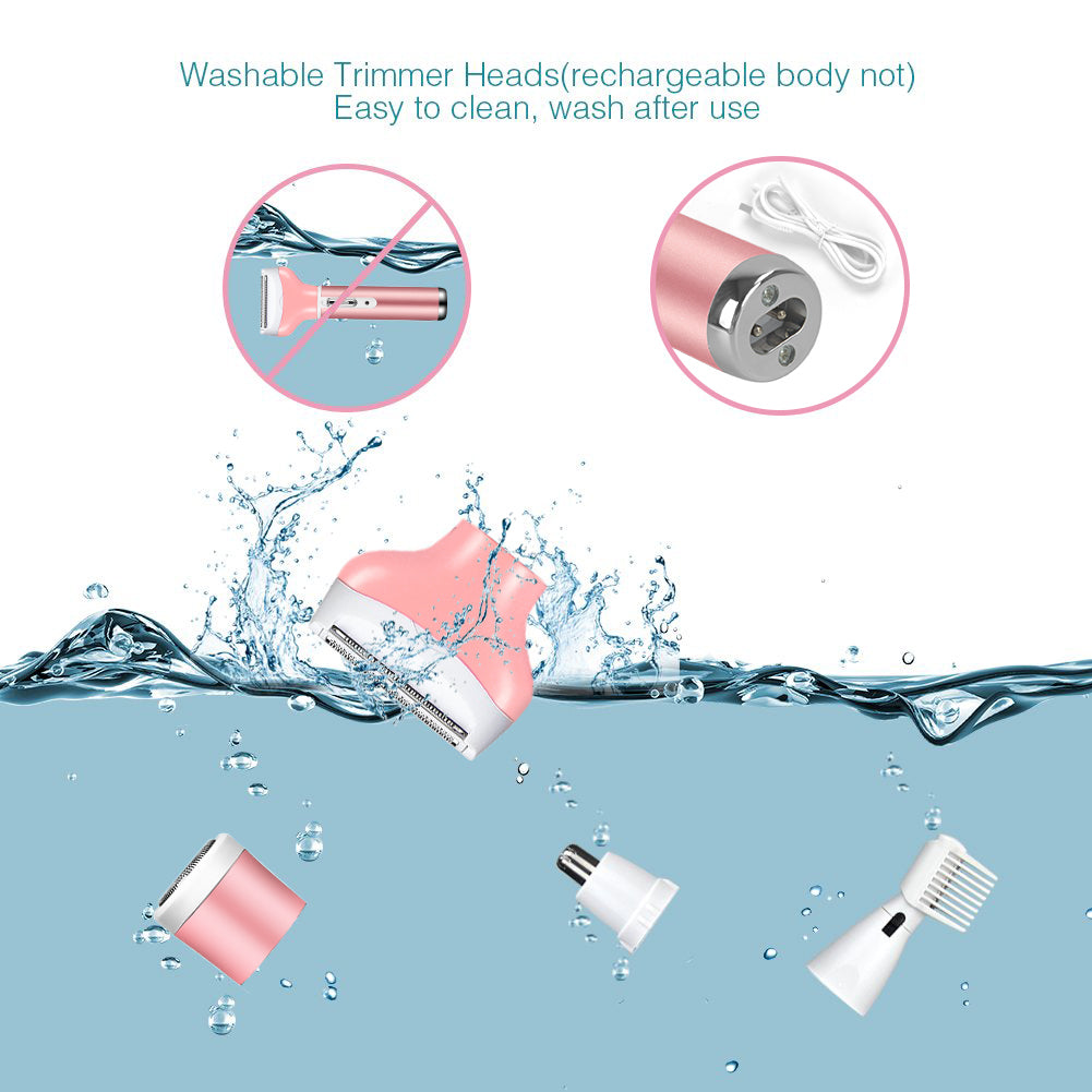 Electric Razor for Women Bikini Trimmer, Centerel Women's Shaver Cordless 4 in 1 Wet and Dry, Shaver for face, Legs and underarms, Replaceable Trimmer Head