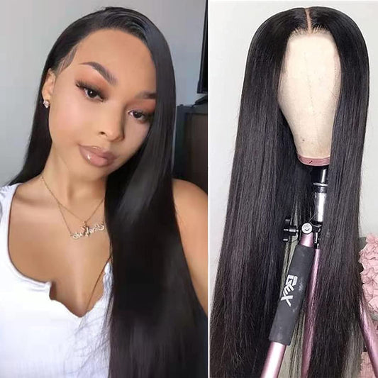 Straight Rose Net Wigs Human Hair - 26 Inch Natural Straight Brazilian Wig for Black Women 150% Density Glueless Synthetic Hair Black Wig for Daily, Party