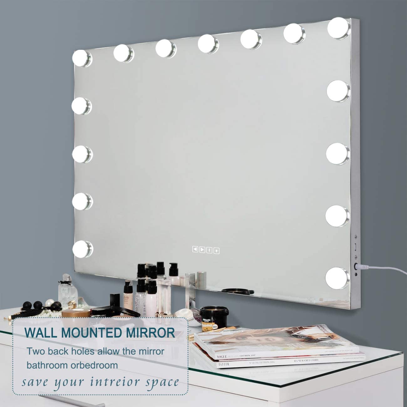 Elecsop Hollywood Vanity Mirror Makeup Mirror with Bluetooth with 15 Dimmable Lighted Bulbs for Makeup LED Lighted