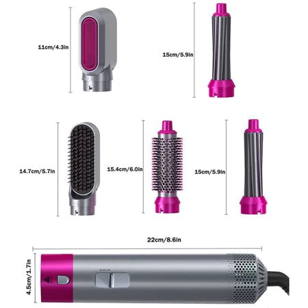 5 in 1 Hair Dryer Brush, Negative Iong Hair Straightener Volumizer Hair Curler Hot Air Wrap Comb Brush for Create a Variety of Hairstyles, Pink