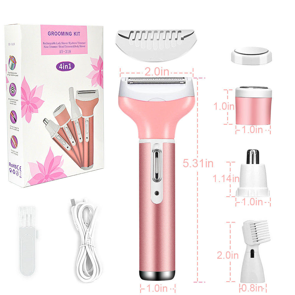 Electric Razor for Women Bikini Trimmer, Centerel Women's Shaver Cordless 4 in 1 Wet and Dry, Shaver for face, Legs and underarms, Replaceable Trimmer Head