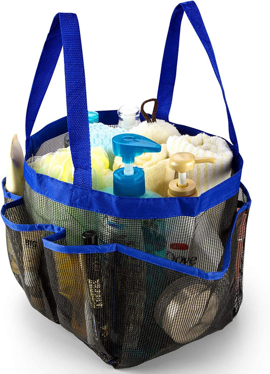 Packable Mesh Shower Caddy, Quick Dry Mesh Shower Bag Bath Organizer for College Dorms, Gym, Camping, and Travel (Blue)