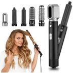 5 in 1 Hair Blower Hot Air Styler, Negative Ion Hair Straightener Volumizer Hair Curler Hot Air Wrap Comb Brush, Black