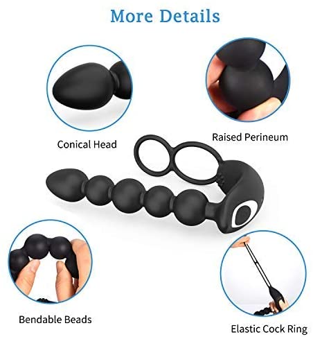 Butt Plug Anal Sex Toys with Penis Ring & Anal Bead Rechargeable Vibrator Waterproof Prostate Massager, Ejaculation Enhancement Erection Prolonger, 3 Powerful Motors Built-in