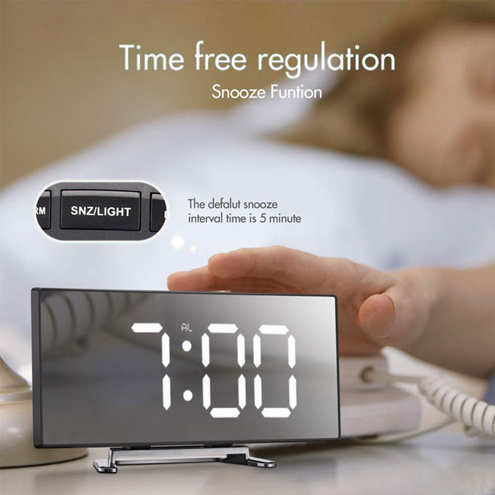 LED Alarm Clock, Bedside Silent Clock with Bracket Curved Electronic Desktop Clock with Large LED Screen Bedroom Table Clock for Bedroom Home Office Travel