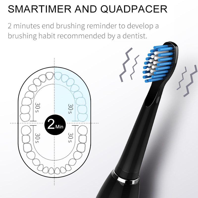 Electric Toothbrush SG 575, Centerel Soinc Teeth Brush 2 Minutes Timer 5 Modes IPX7 Waterproof USB Charging Whitening Tooth Scaler, Black